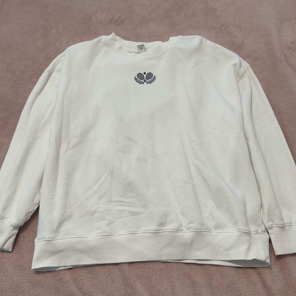 Adorable white and navy crewneck